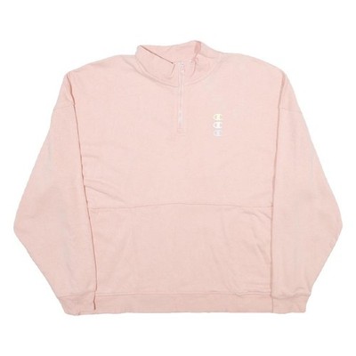 CHAMPION Damen Sweatshirt rosa Viertelreißverschluss L Baumwollmischung Pullover Freizeit