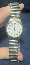 VTG Accutime Quartz Watch Men Dual Tone Military Dial Stretch Band