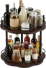 Wood Double-Tier Lazy Susan Organizer, 12.99 in Rotating Spice Rack with