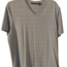 Perry Ellis V-Neck T-Shirt Striped Casual Short Sleeve Top XL Summer Blue EUC