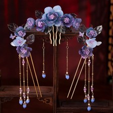 Chinese Hanfu Hair Accessories Set Vintage Flower Hair Sticks Tassel Earrings