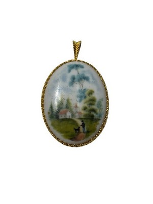 Vintage AK Kaiser W.Germany Hand Painted Porcelain Scenic Village Pendant