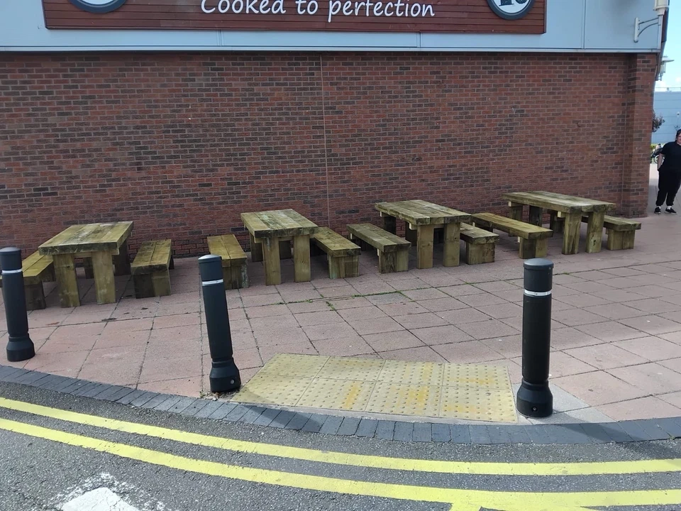 2.4m Rustic Solid Wooden Outdoor Sleeper Table And Benches Garden Furniture 5⭐️ - Image 3 of 3