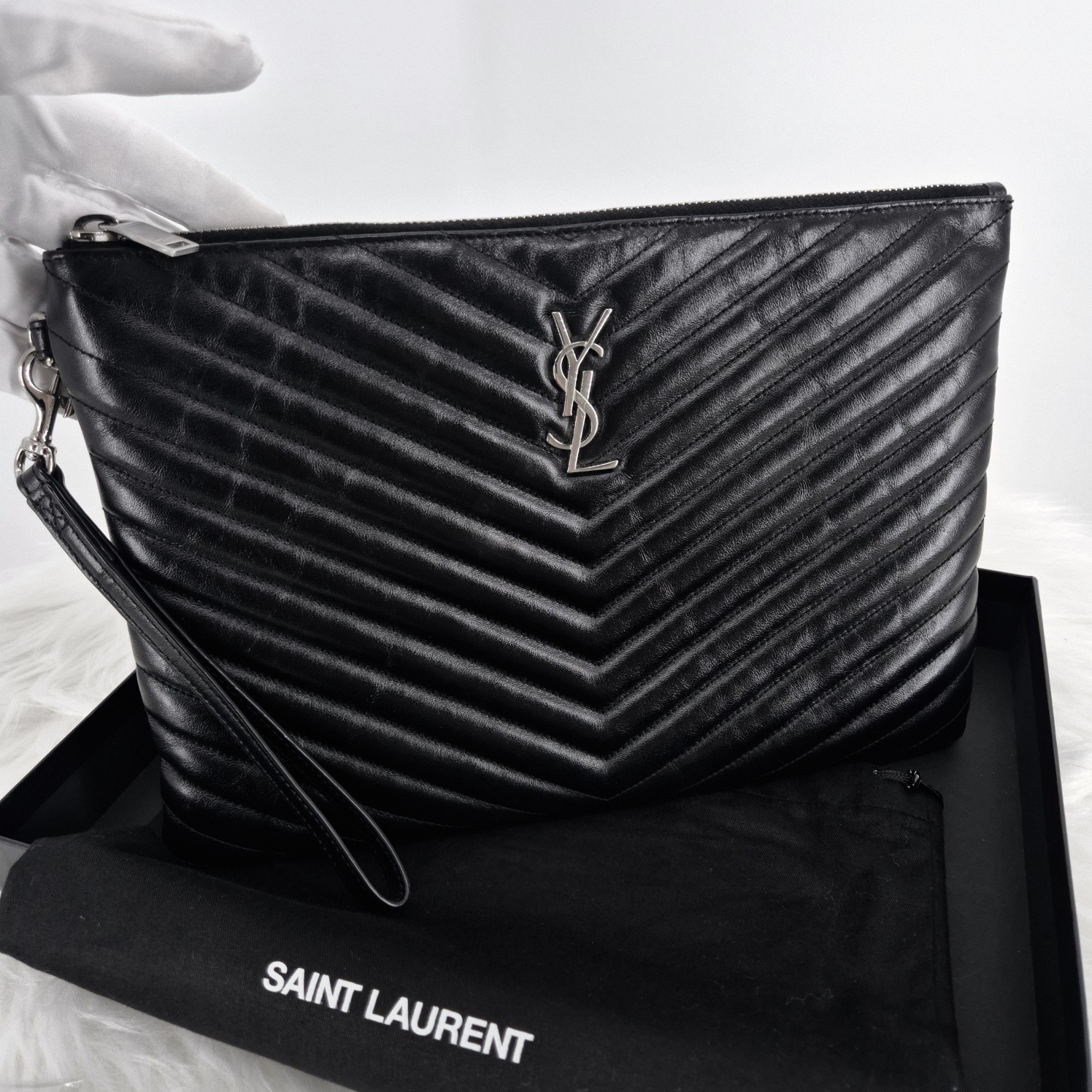 Borsa pochette Saint Laurent Matelassé nuova media nera 559193 120911238
