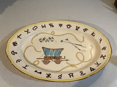 huge vintage Western Americana Chuck Wagon, Fred Roberts 20 inch platter