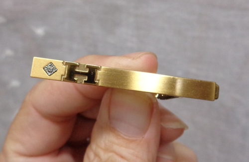 Herren Initiale Monogramm H goldfarben Strass/Diamant Akzent Chip Krawattennadel Clip - Bild 1 von 2