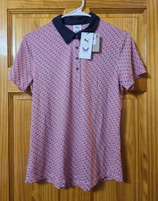 Puma Volition America Polo Shirt Womens Small Red USA Flag Print Golf 625987 01