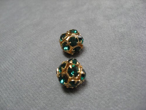 Gold 12mm Round with Emerald CZ Rhinestones - Picture 2 of 3