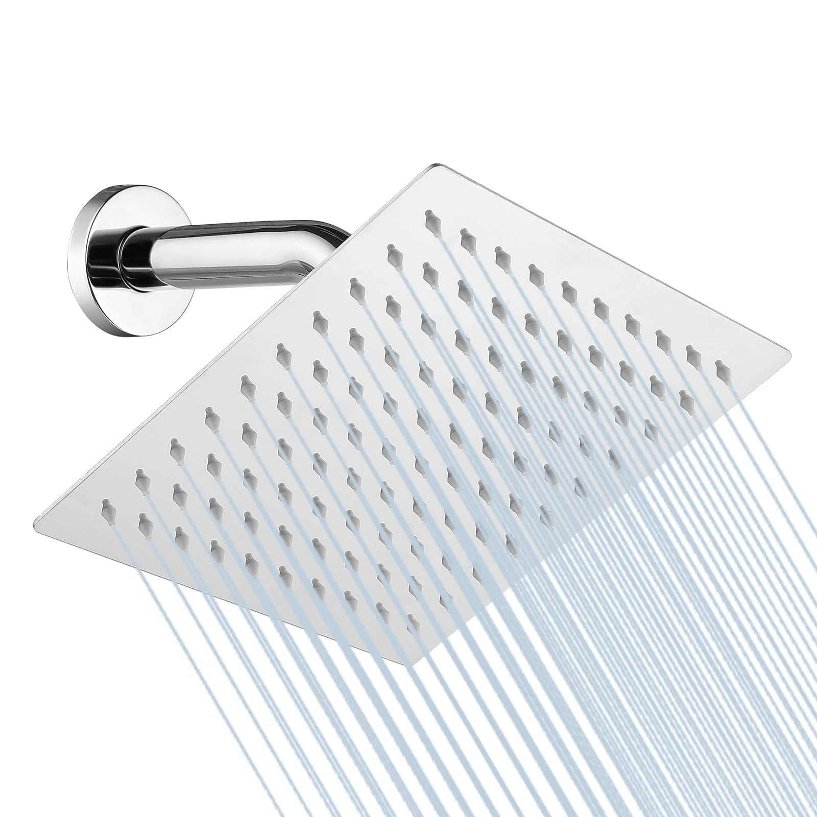 Square Rain Shower Head 10 Inch Chrome High Flow Stainless Steel Ultra Thin P...