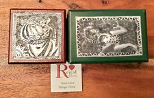 2 Handcrafted Mango Wood Trinket Boxes Regal Art Thailand Tiger Frog