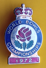 Vintage 1972 World Bowls Championship Enamel Pin Badge.    PB6-1197