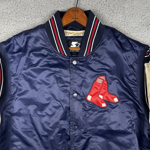 Starter Boston Red Sox Black Label Snap Button Satin Jacket Baseball Mens Large - Picture 2 of 19