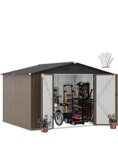 Steel Garden Shed Double Doors Bolt Lock Ventilation Reinforced Frame Brown