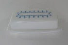 Vintage Pyrex Corelle Milk Glass Blue Snowflake Covered Butter Dish Excellent!