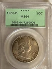 1963-D Franklin Half Dollar PCGS MS64 Green Label Nice Toning.
