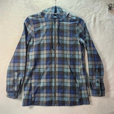 Pendleton women XXS Blue Plaid 100 Virgin Wool Full Zip Hooded Jacket NWT