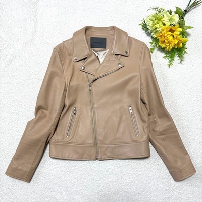 M Size Leather Jacket Spic Spun Lamb Double Riders Beige 38 Sheep