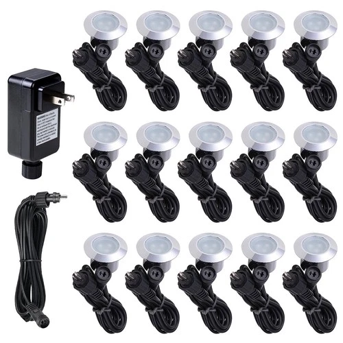 15pcs LED Deck Light Garden Stair Yard Landscape Cool White Lamp W/ Transformer