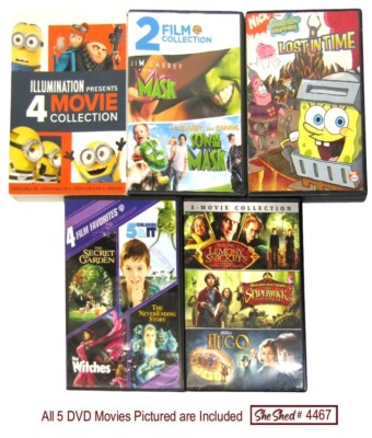 Lot of 5 Family Movies DVD Despicable Me, Mask, SpongeBob, Secret Garden, Hugo