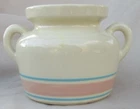 McCoy USA Pink Blue Stripe Crock Utility Jar Two Handles