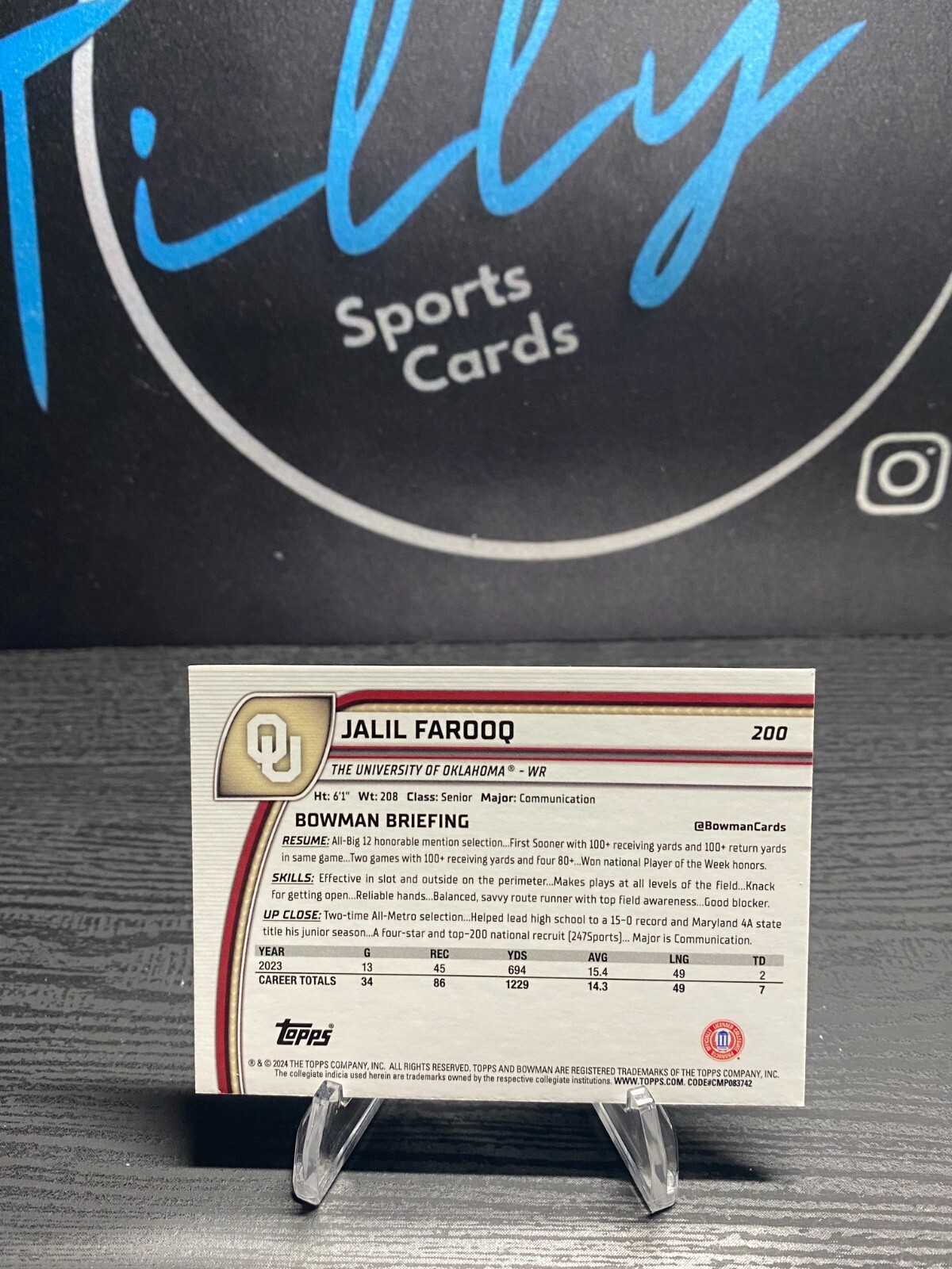 2024 Bowman Chrome University Jalil Farooq Teal Lava Refractor