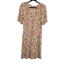 Mango XL Pink Green Floral Print Dress Semi Sheer