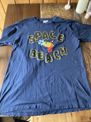 BILLIONAIRE BOYS CLUB T SHIRT Large Navy Blue Space Beach Rocket Made in Japan