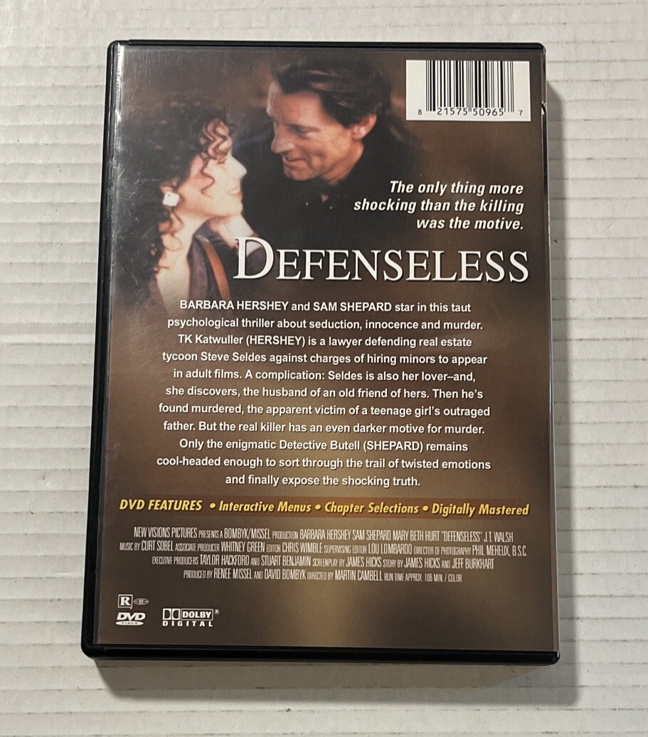 DEFENSELESS (1991 DVD Sam Shepard, Barbara Hershey, Walsh- Excellent  Cond