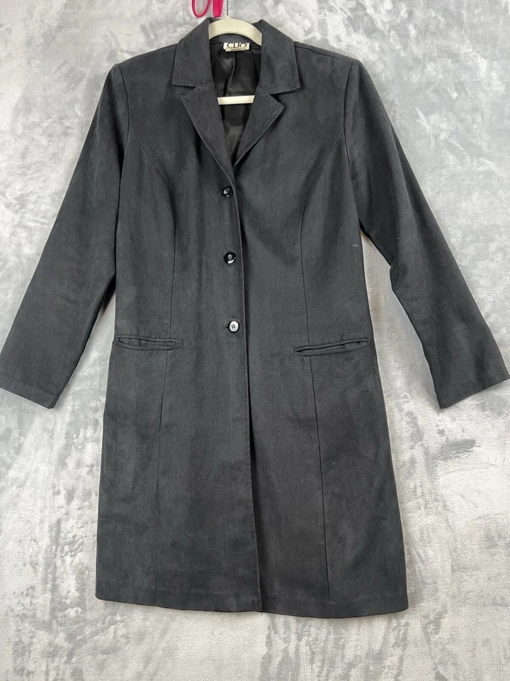 De Colección Chaqueta Clio Trench Coat Mujer Talla 6 Negro Y2K Hecho en EE. UU. Foto 2 de 4