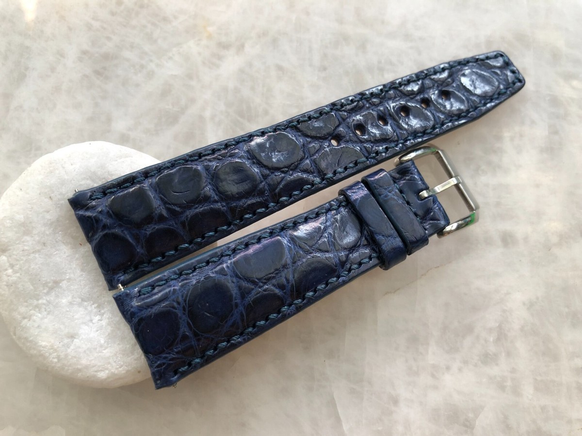 21mm/18mm Blue Alligator Crocodile Embossed Leather Watch Strap