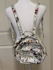 Butterfly Floral Backpack Purse Cream Vegan Faux Leather Small/Medium