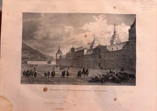 Escorial, Main View To The West. Original Lithograph, Brambilla 1833