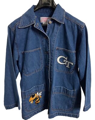 Casey Coleman Denim Trucker Jacket Womens Georgia Tech Embroidered Bee GT Blue S
