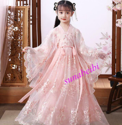 Traditional China Retro Children Girl National Costume Theater Dance Dress