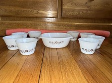 Lote de 8 tazas de natillas vintage Dynaware Pyrorey marrón margarita vaso leche