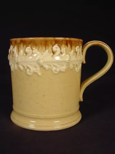 RARE 1800s LARGE ALE MUG ROCKINGHAM GLAZE YELLOW WARE MINT