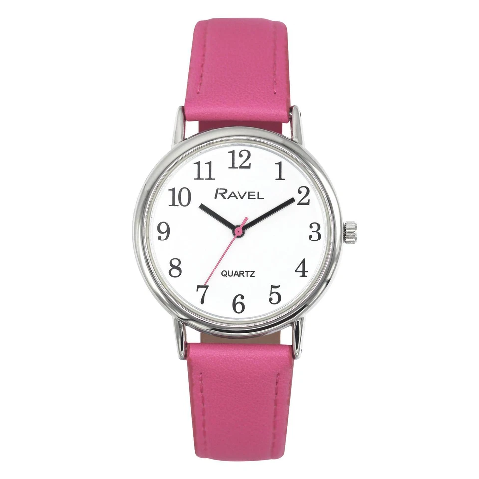 Ravel Ladies Easy Read Quartz Watch Pink Strap White Face R0140.15.2