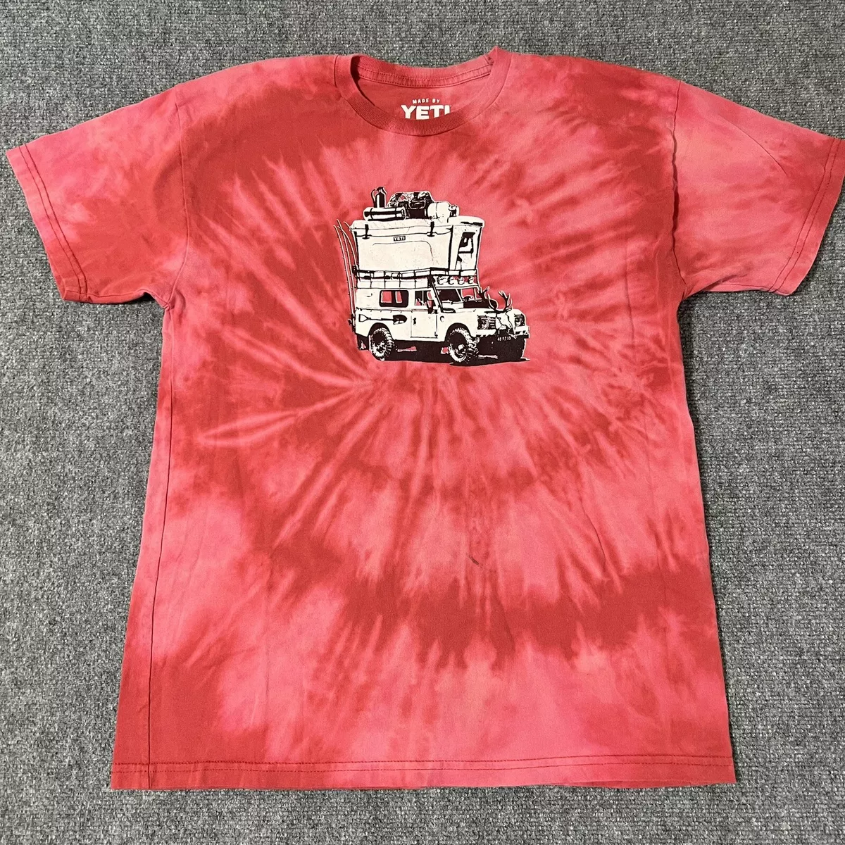 Yeti T Shirt Mens Large Red Tie Dye Car Camping Short Sleeve