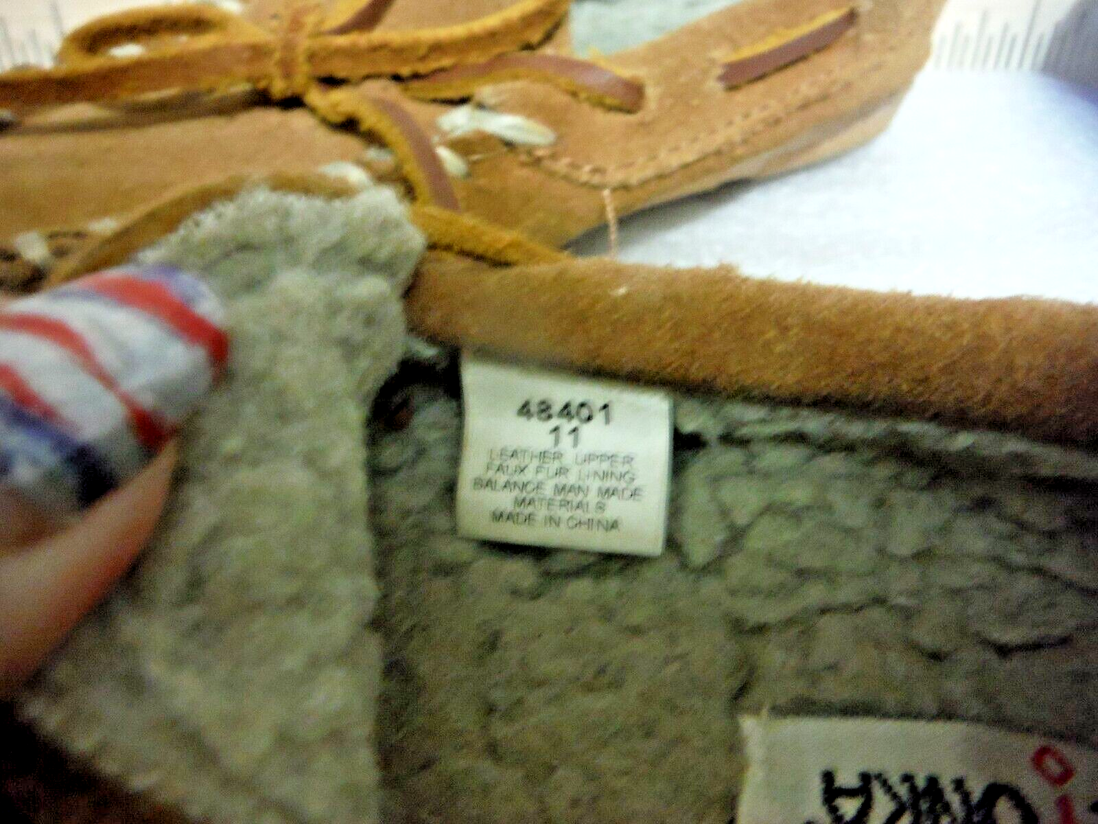 SAOLA Pantofole Minnetonka giovani marroni in pelle foderate punta moc suola dura taglia 11 48401