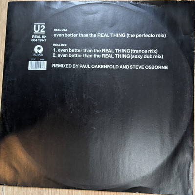 U2   ''EVEN BETTER THAN THE REAL THING''  1992 PAUL OAKENFOLD PERFECTO MIXES  12''