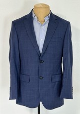 Jos A Bank Sport Coat Blazer 37R Blue Check Plaid 100 Wool Tailored Fit