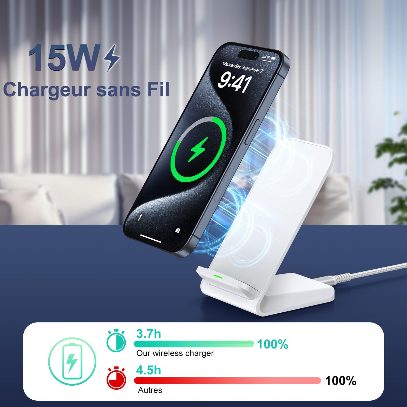 Chargeur à induction discret de table de chevet pour iPhone 16