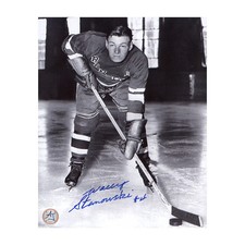 Wally Stanowski Autographed New York Rangers Black and White 8x10 Photo