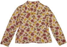 CAROL BRENT, 1960'S VINT BOLERO STYLE, COLLARED POLYESTER BLAZER, W/FLORAL PRINT