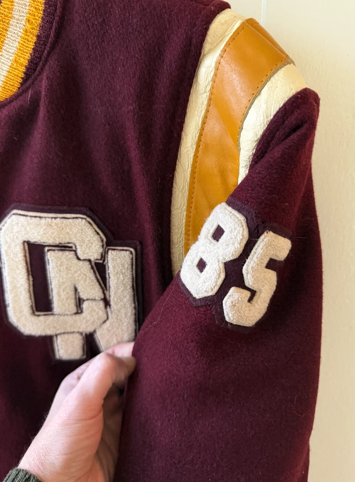 Chaqueta de Colección 1985 Borgoña Oro Lana Cuero Butwin Letterman Para Hombre Talla M/L Paul Foto 4 de 4