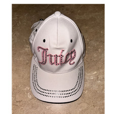 Juicy Couture UNWORN White/Pink Bedazzled Logo Baseball Cap, 1 Size/Adjustable 