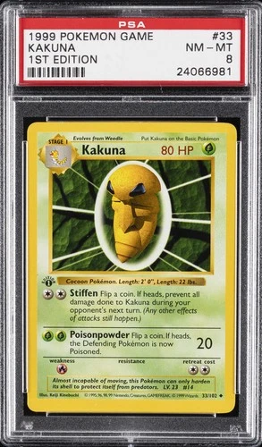 1999 POKEMON BASE SET 1ST EDITION #33 KAKUNA PSA 8