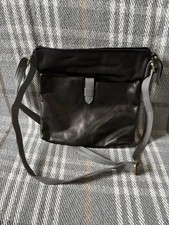 Gigi Black Soft Leather Crossbody Bag With Grey Strap