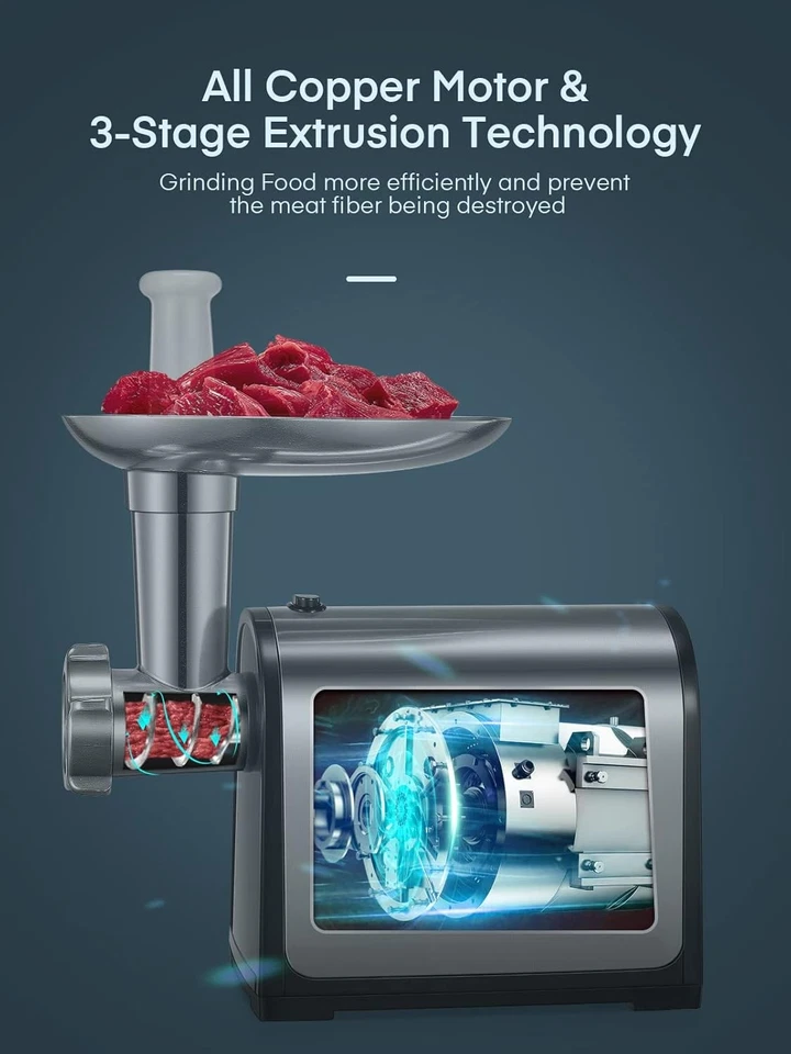 Picadora de carne eléctrica, embutidora, acero inoxidable (negro) Foto 2 de 3