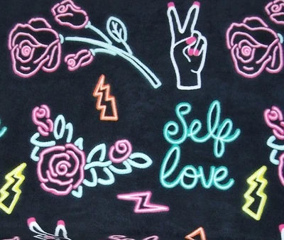 2.3m Remnant neon tattoo love rose LARGE PRINT black polar fleece CLEARANCE